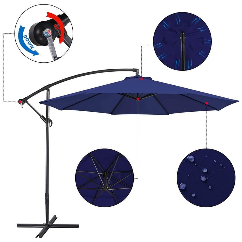 Yaheetech 10FT Outdoor Hanging Cantilever Umbrella, 8 Ribs with Crank & Cross Base for Backyard Garden, Tan Yaheetech 10FT Outdoor Hanging Cantilever Umbrella, 8 Ribs with Crank & Cross Base for Backyard Garden, Tan