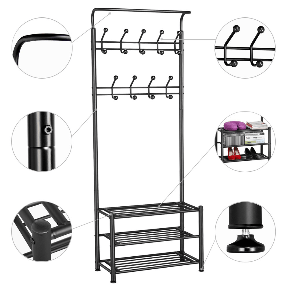 Metal Entryway Coat Shoe Rack Hall Tree with 3-Tier Shoe Bench Shoe Storage  18 Hooks Coat Hat, 1 unit - Gerbes Super Markets