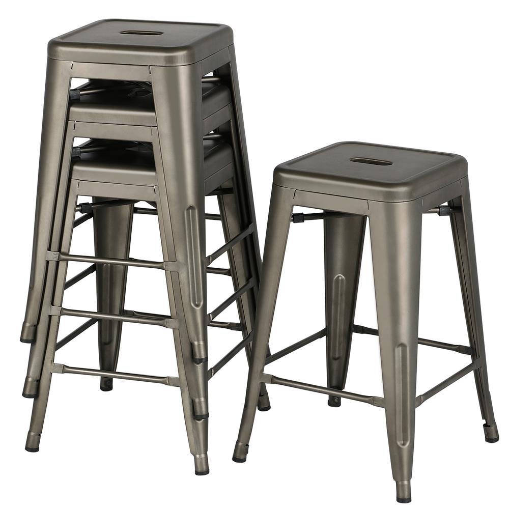 Yaheetech 24in Metal Counter Stools Bar Stools Set of 4
