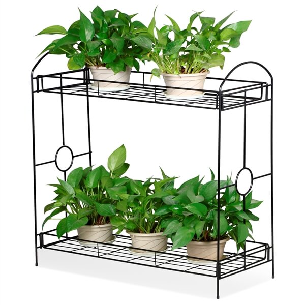 metal plant rack outdoor Yaheetech 32-Inch Height 2-Tier Metal Plant Stand With Tray Design