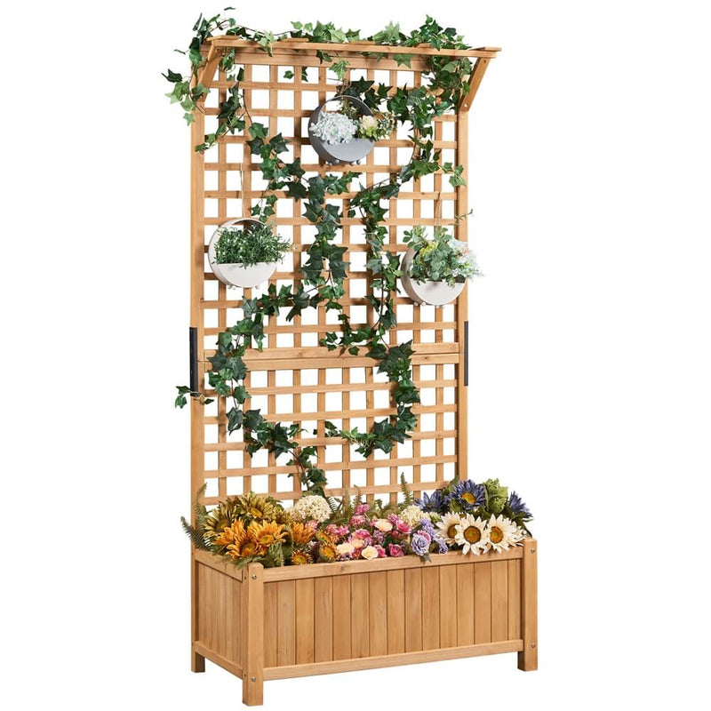 7ft trellis planter Yaheetech 75-in H Movable Dark Brown Wood Planter Raised Bed with Trellis one_size