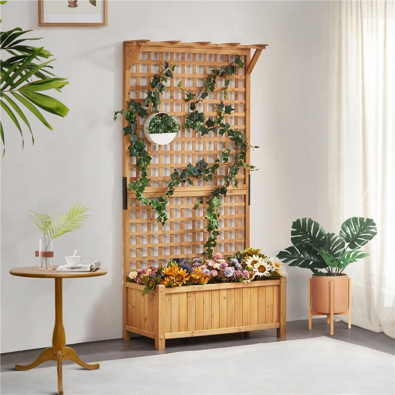 raised garden planter with trellis Yaheetech 75-in H Movable Dark Brown Wood Planter Raised Bed with Trellis one_size