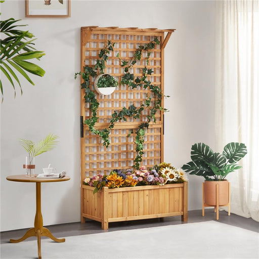 wooden planter with trellis Yaheetech 75-in H Movable Dark Brown Wood Planter Raised Bed with Trellis one_size
