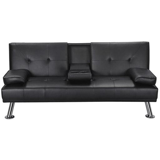 Yaheetech Convertible Faux Leather Sofa Bed Futon with Armrest-Black