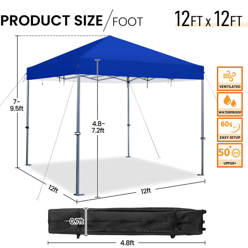 tent canopy sizes Yaheetech Pop-up Canopy Tent 12'X12' for Home Backyard Parties, Blue
