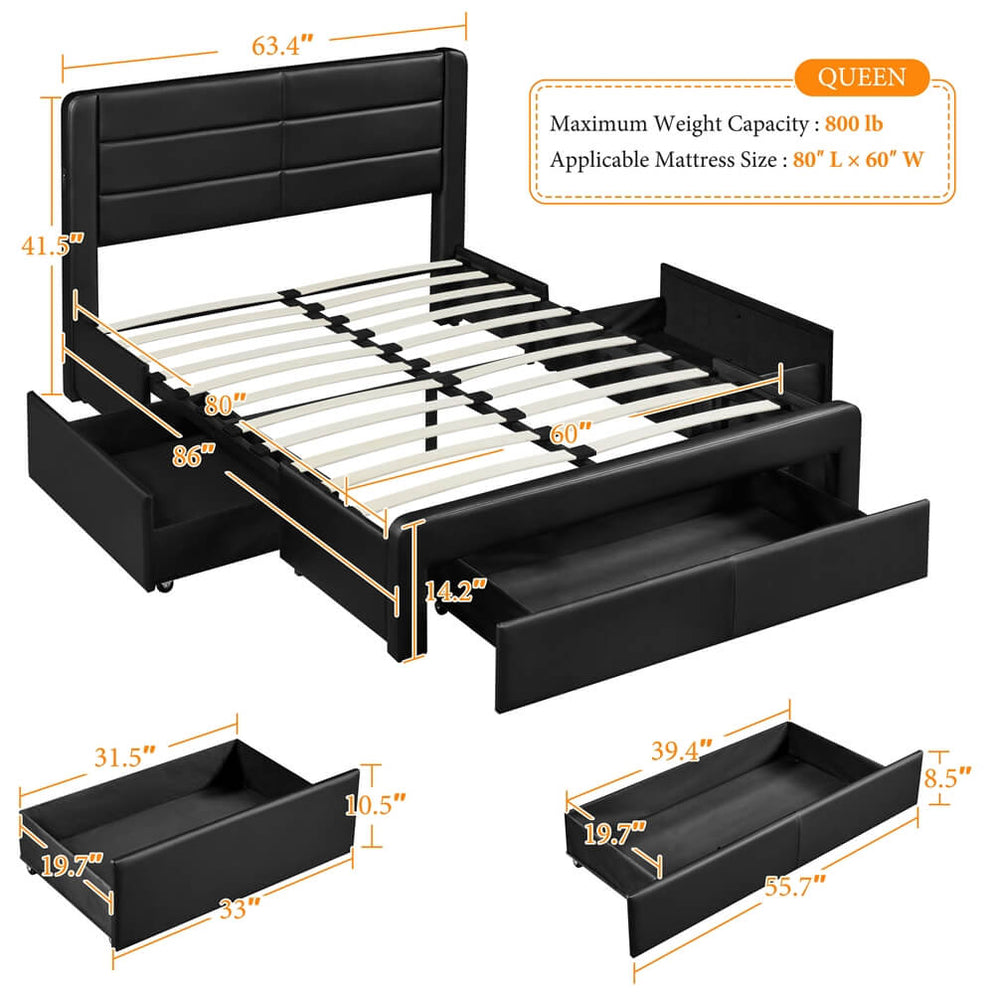 Yaheetech Bed Frame with 3 Drawers —