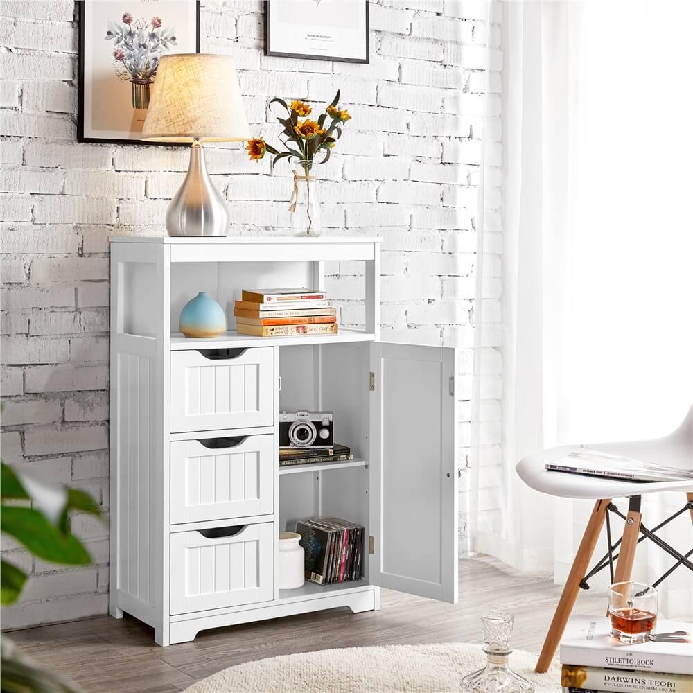 3-Shelf Wooden Bathroom Floor Cabinet Storage Cupboard Furniture Organizer Gray 3-Shelf Wooden Bathroom Floor Cabinet Storage Cupboard Furniture Organizer Gray