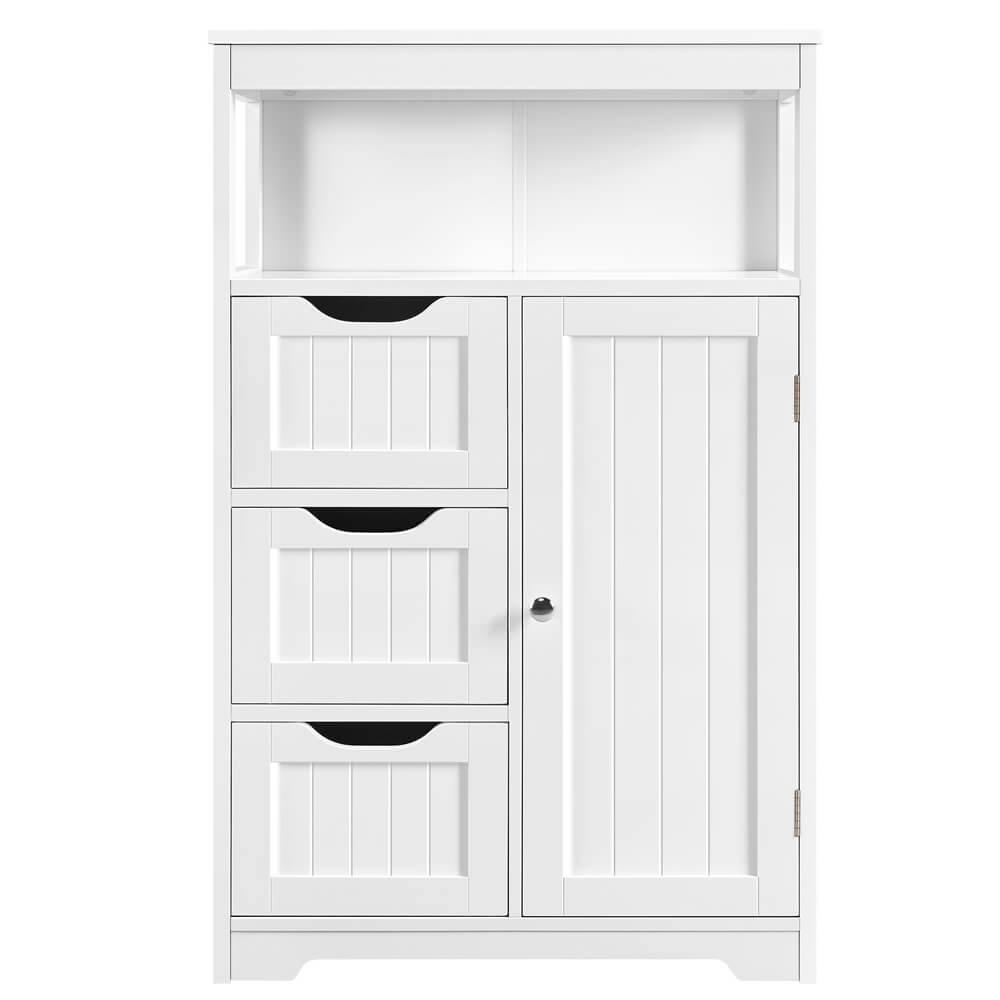 VASAGLE Bathroom Floor Cabinet Wooden Storage Organizer Unit, with Drawer and Adjustable Shelf for Living Room,White