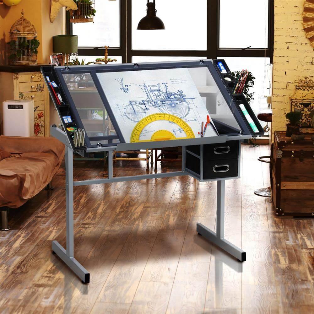 Yaheetech Adjustable Glass Drafting Table for Artist Painters Home